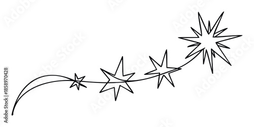 Dynamic line of exploding star shapes illustrating movement and energy, ideal for graphic elements, animations, or comic book effect applications