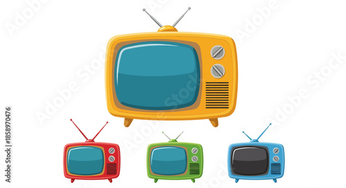 Colorful retro television sets with antennas displayed in a simple vector illustration.