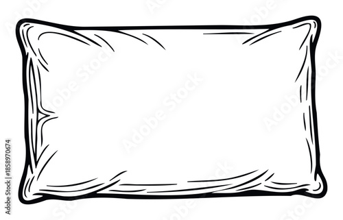 Simple graphic outline of a soft rectangular pillow or cushion, perfect for sleep comfort themes, home decor visuals, or textile product marketing.