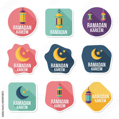 Ramadan Kareem A Collection of Colorful Stickers and Emblems for the Holy Month Celebration