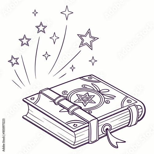 Enchanted spell book with stars