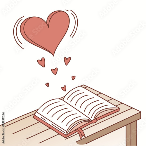 Heart shaped thoughts over an open book