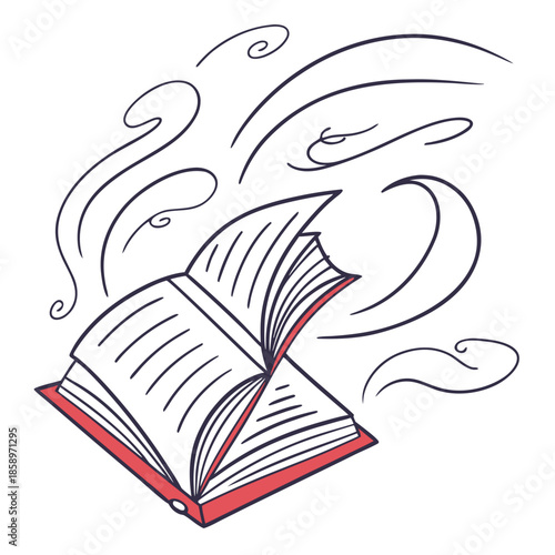 Open book with swirling pages