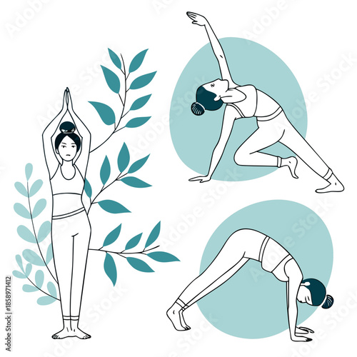 Illustrations of various yoga poses