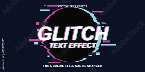 Modern digital glitch text effect vector with cyan and magenta chromatic aberration, perfect for futuristic, gaming, Vapor wave, or technology themed typography and poster designs.