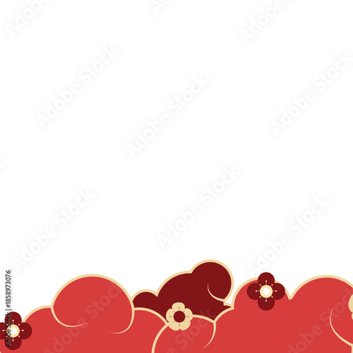 Traditional Chinese red and gold cloud pattern vector, featuring floral ornaments and auspicious motifs, perfect for Lunar New Year, Mid-Autumn Festival, and oriental designs.