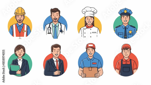 Diverse Group of Professionals in Circular Avatars.