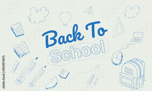 hand drawn back school with icon design background