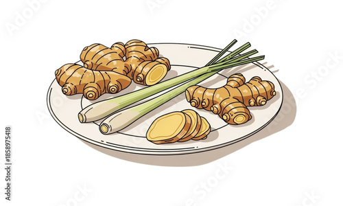 Vector illustration of ginger and lemongrass