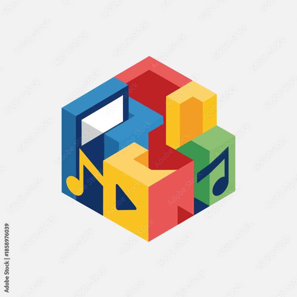 Naklejka premium Colorful 3D Music Note Blocks.