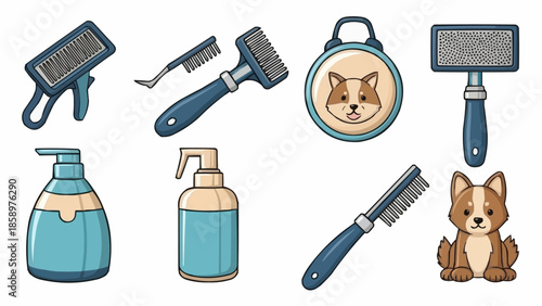 Dog Grooming Tools and Supplies Collection.