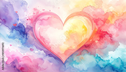 ハートがふわふわと浮かぶ不思議な気持ちの風景　パステルカラーの背景素材