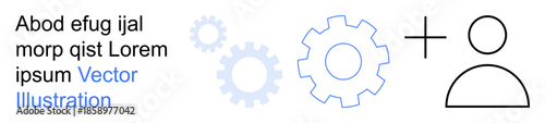 Teamwork, collaboration, innovation, technology integration, engineering design, human connection. Illustration of gears and person icon. Collaboration and innovation concept