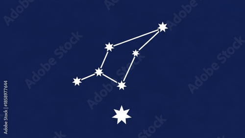 A stylized illustration of a constellation against a dark blue background viewed from a terrestrial perspective.