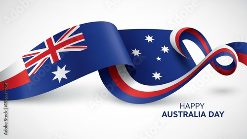 Celebration of Australia Day with flag ribbon on a white background