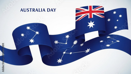 Celebration of Australia Day with waving flag and stars ribbon