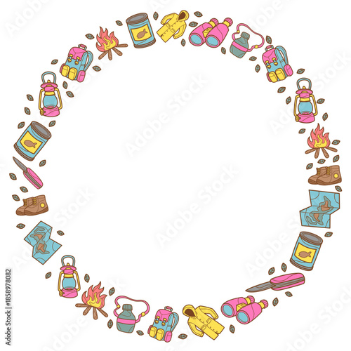 camping equipment circle border
