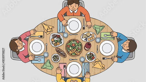 Family enjoying a festive meal together around a dining table.