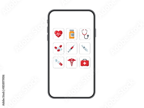 Digital Healthcare Icons on Smartphone Screen