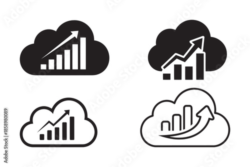 Cloud computing and data analysis icons with graphs and arrows  business growth and statistics