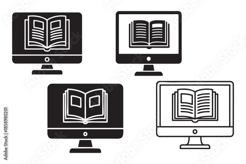 computer monitors with book icons on screens  various styles