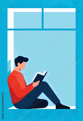 Person sitting by a window reading a book