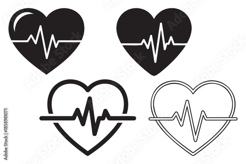 heart rate icons with ecg line in different styles and colors isolated on white background