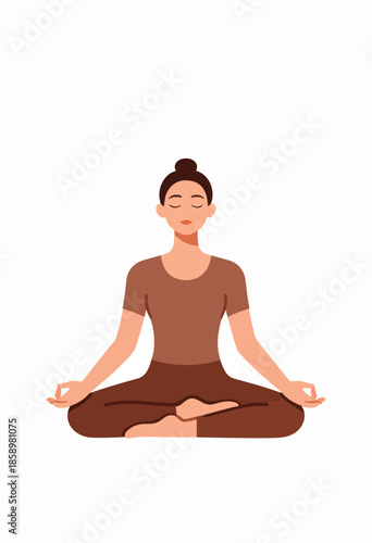 Woman in lotus position, eyes closed, meditating peacefully