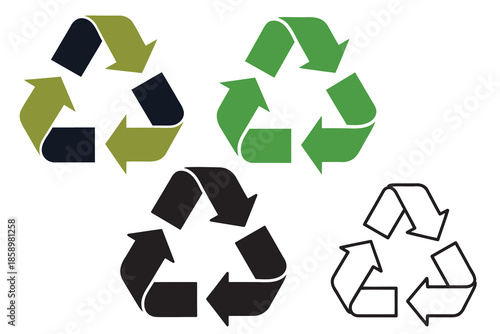 recycling symbols in different colors and styles for ecology and conservation