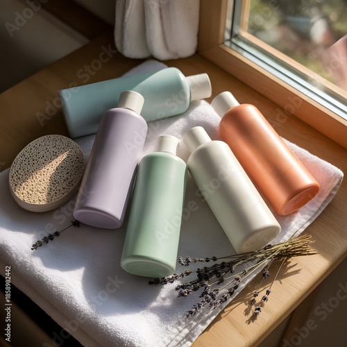 Pastel colored hair care products