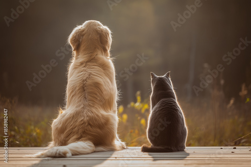 犬と猫の後ろ姿