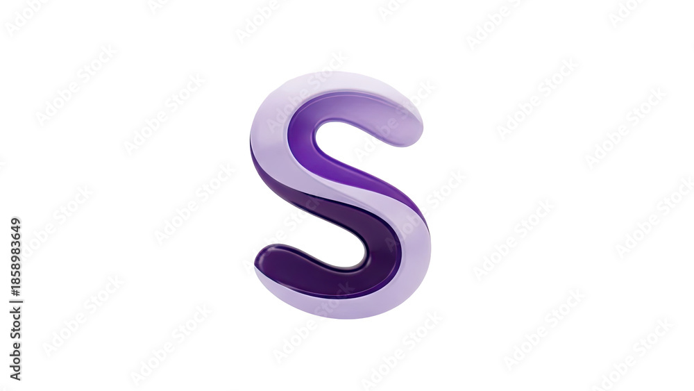 Naklejka premium 3D Glossy 3D Letter S with Purple and White Gradient on transparent background
