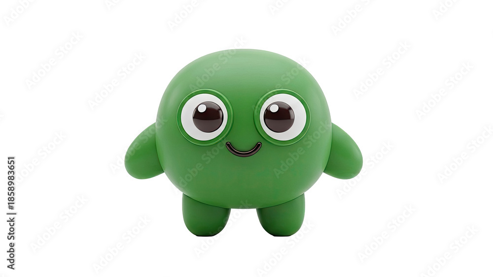 Fototapeta premium 3D Cute Green Blob Character with Big Eyes and Smile on transparent background
