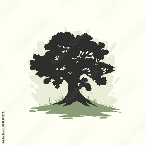 Silhouettes Hand drawn Flat oak tree Silhouette