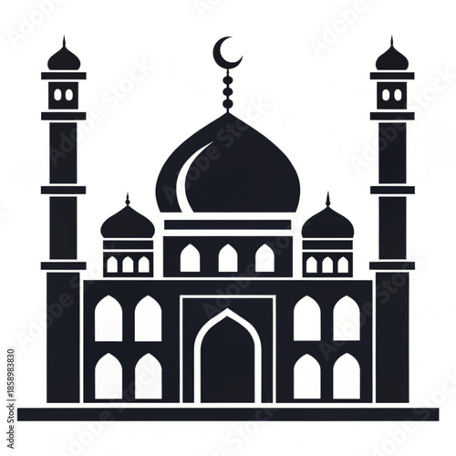 Taj Mahal Vector Illustration Silhouette with Dome Minarets in Agra India