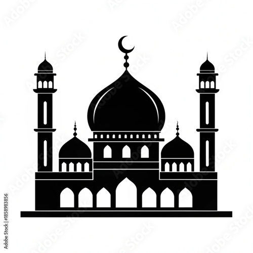A clean vector illustration showing the Taj Mahal silhouette with domes and minarets, a famous marble monument and symbol of India rising against the sky in Agra