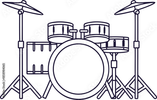 Drum Set Musical Instrument Illustration. Complete Drum Set Music Equipment. Acoustic Drum Set Illustration. Professional Drum Set Music Design. Drum Set with Cymbals Illustration. Rock Music Drum Set