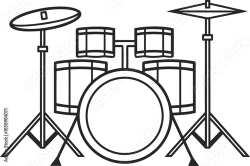 Drum Set Musical Instrument Illustration. Complete Drum Set Music Equipment. Acoustic Drum Set Illustration. Professional Drum Set Music Design. Drum Set with Cymbals Illustration. Rock Music Drum Set