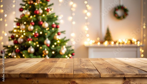 Christmas Background Mockup with Table for Product Display