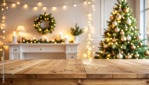 Christmas Background Mockup with Table for Product Display