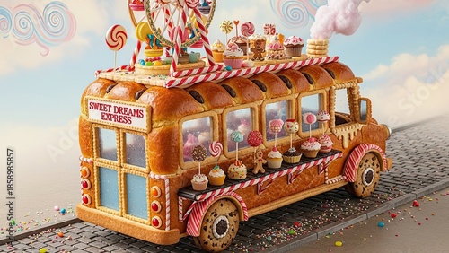 Edible Sweet Dreams Express Bus Made of Bread and Candies