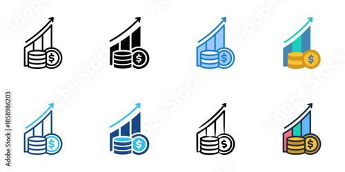 Profitability icons set multiple style collection. Editable stroke 
