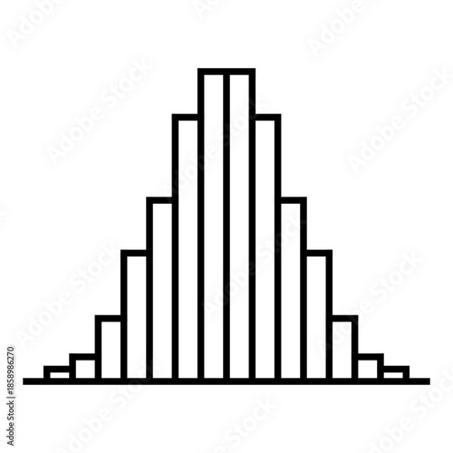 Bell curve distribution icon representing statistics, probability, normal distribution, analytics, data analysis, perfect for education, research, scientific, and statistical applications.