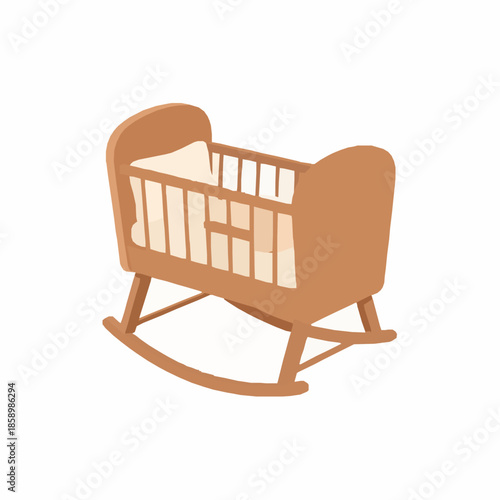 Modern wooden baby bassinet vector with minimalist rocking cradle