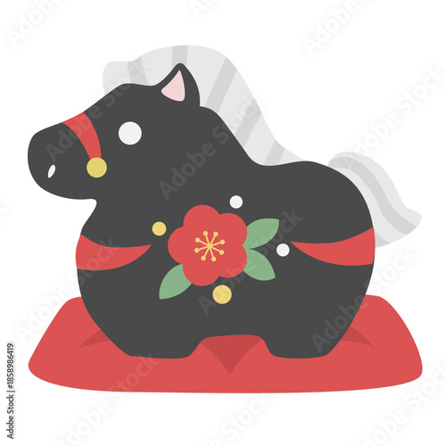 かわいい午の土鈴のイラスト　黒色