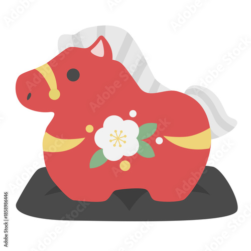 かわいい午の土鈴のイラスト　赤色