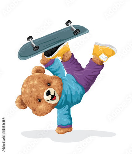 Bear handstand skateboard vector illustration
