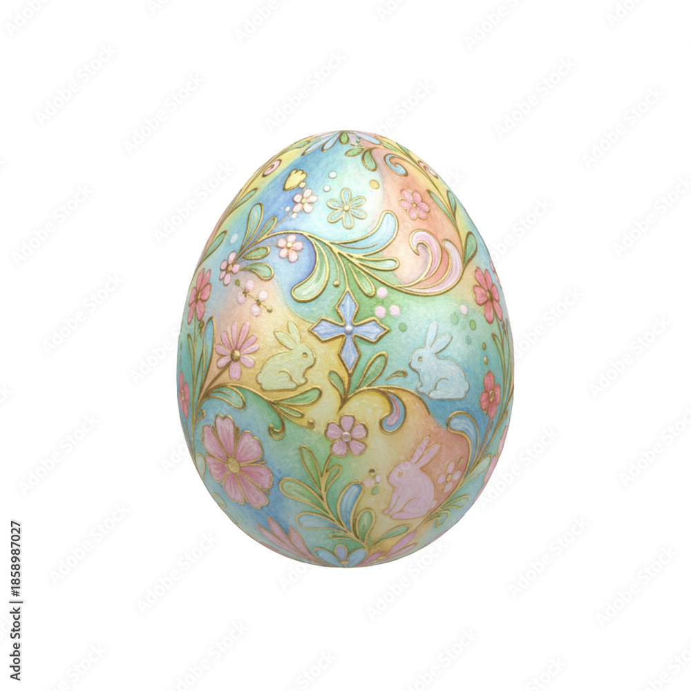 Fototapeta premium A painted Easter egg on an isolated white background.