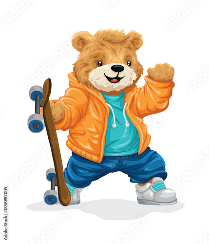 Cute bear vector illustration with skateboard
