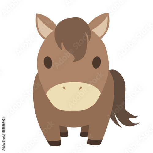 正面を向いた茶色い馬の可愛いイラスト